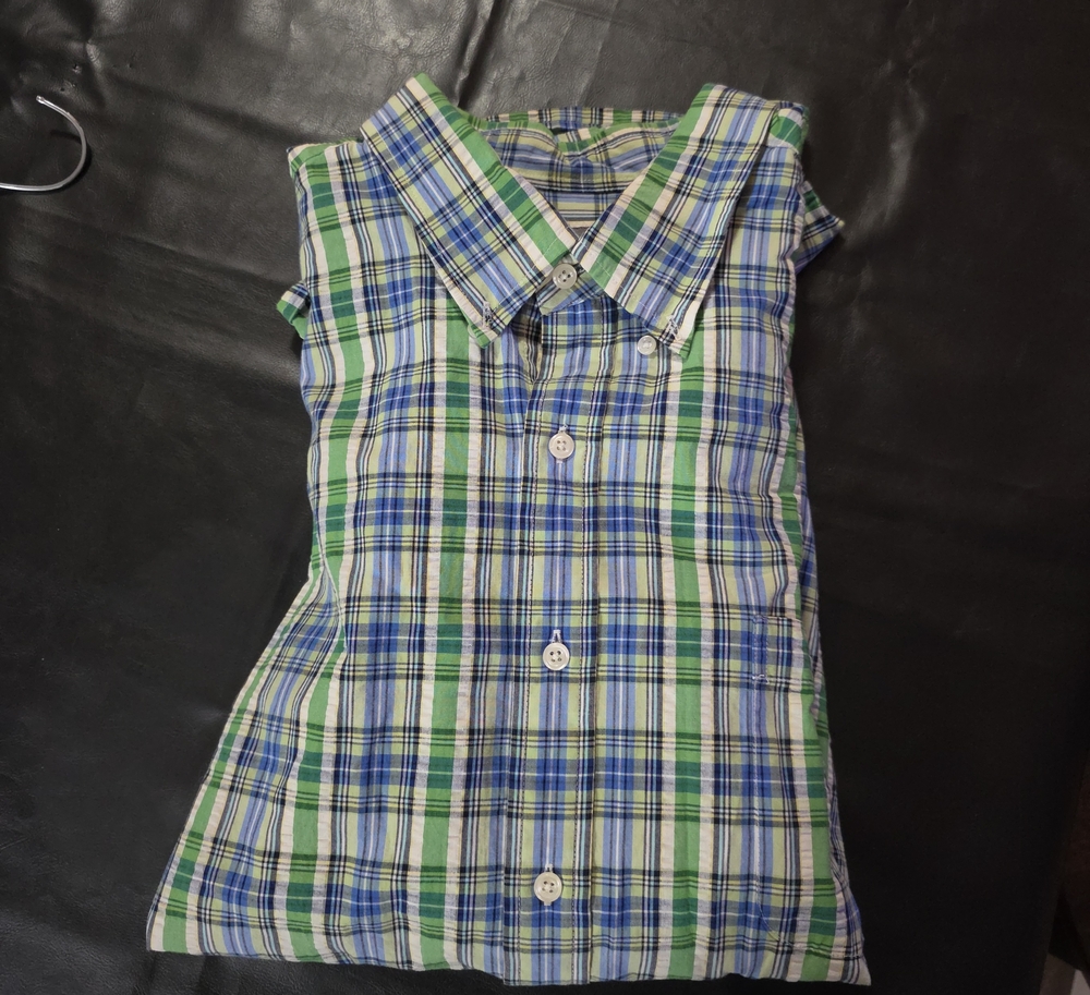 Saddlebred Green Blue White Plaid Short-Sleeve Button-Down Shirt